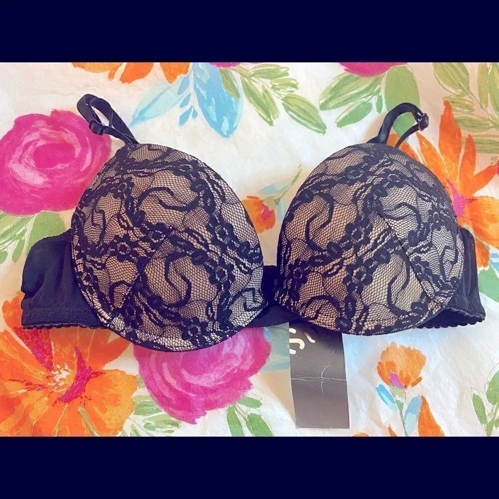 🛍S.O.U Lace Embroidery Floral Print Bras 34A